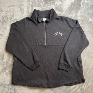 Victoria's Secret Pink Sweatshirt Women’s Large Gray Half Zip Pullover Logo